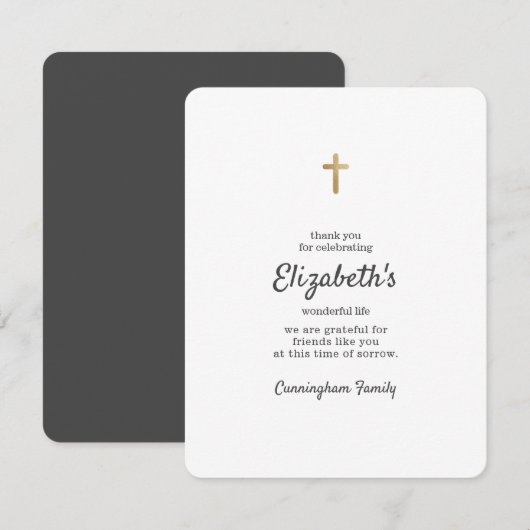 Memorial Simple Gold Cross Bedankkaart (Voorkant / Achterkant)