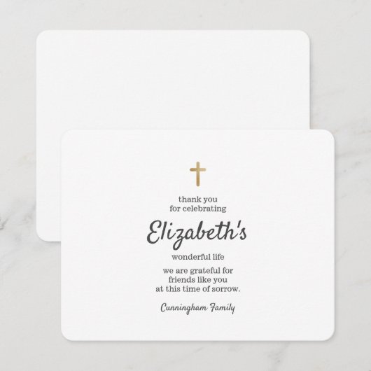 Memorial Simple Gold Cross Bedankkaart (Voorkant / Achterkant)