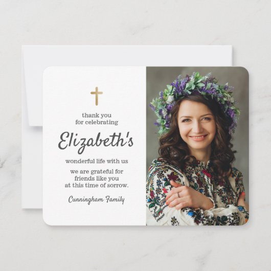 Memorial Simple Gold Cross-foto Bedankkaart (Voorkant)