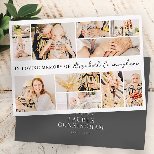 Memorial Simple Minimalist Modern 10 Photo Collage Bedankkaart