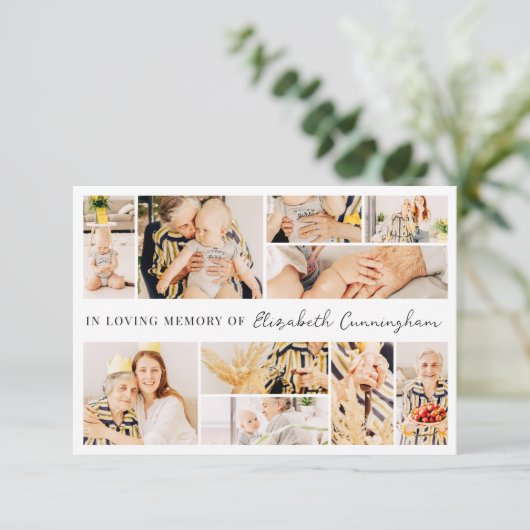 Memorial Simple Minimalist Modern 10 Photo Collage Bedankkaart (Staand voorkant)