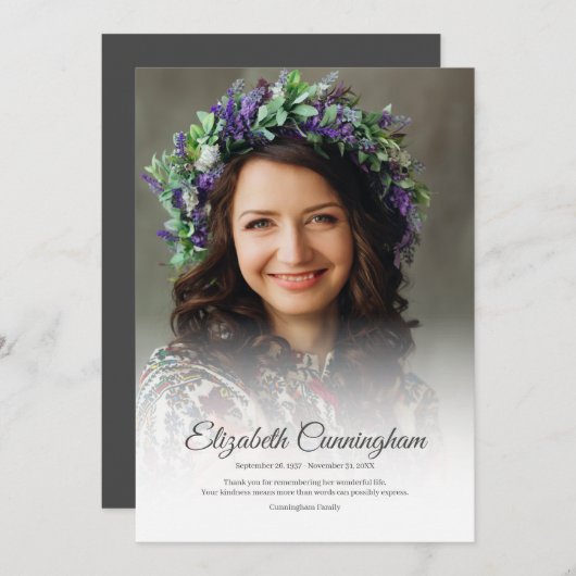 Memorial Simple Modern Classic Photo Bedankkaart (Voorkant / Achterkant)