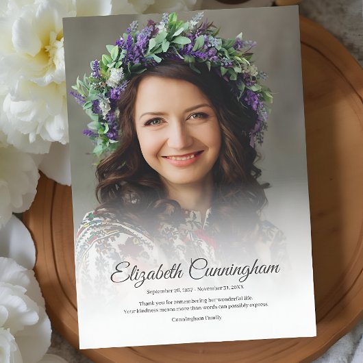 Memorial Simple Modern Classic Photo Bedankkaart