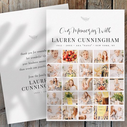 Memorial Simple Modern Minimalist 25 Photo Bedankkaart