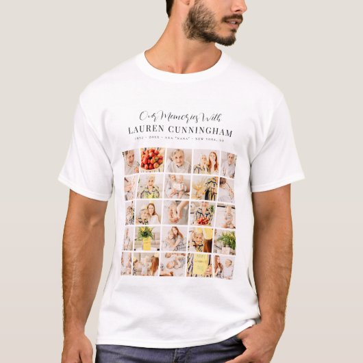 Memorial Simple Modern Minimalist 25 Photo Collage T-shirt (Voorkant)