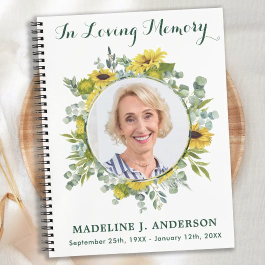 Memorial Sunflower Eucalyptus Funeral Guestbook Notitieboek