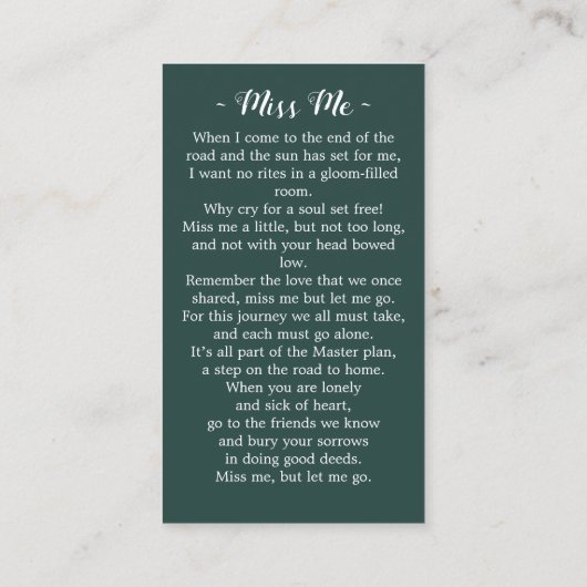 Memorial Sunflower Floral Funeral Prayer Kaart Contactkaartje (Achterkant)