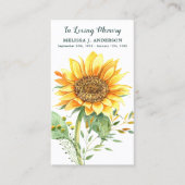 Memorial Sunflower Floral Funeral Prayer Kaart Contactkaartje (Voorkant)