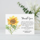 Memorial Sunflower Floral Sympathy Funeral Bedankkaart (Staand voorkant)