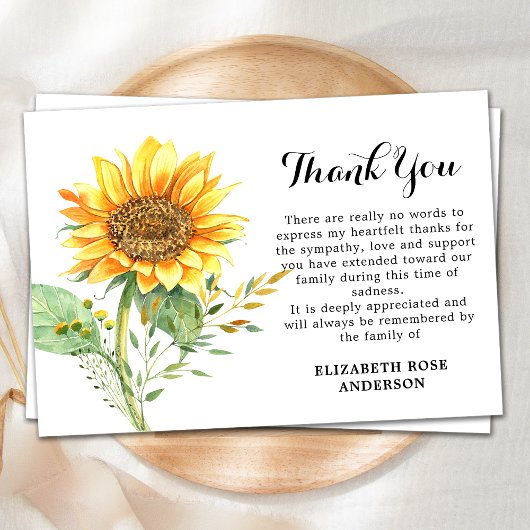 Memorial Sunflower Floral Sympathy Funeral Bedankkaart
