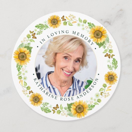 Memorial Sunflower Foto Funeral Prayer Kaart (Voorkant)