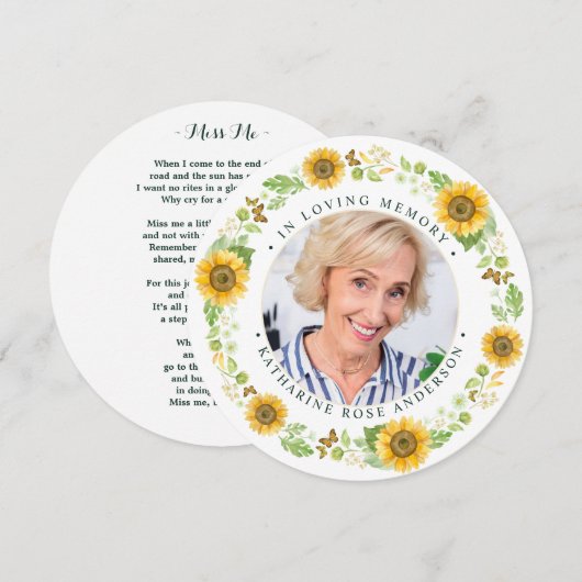 Memorial Sunflower Foto Funeral Prayer Kaart (Voorkant / Achterkant)