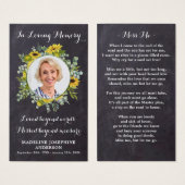 Memorial Sunflower Funeral Prayer Kaart Chalkboard (Voorkant /achterkant)