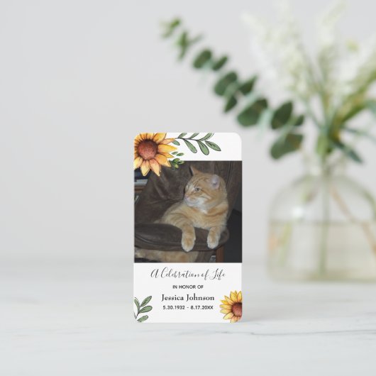Memorial Sunflower Pray Card met één fotooptie Visitekaartje (Staand voorkant)