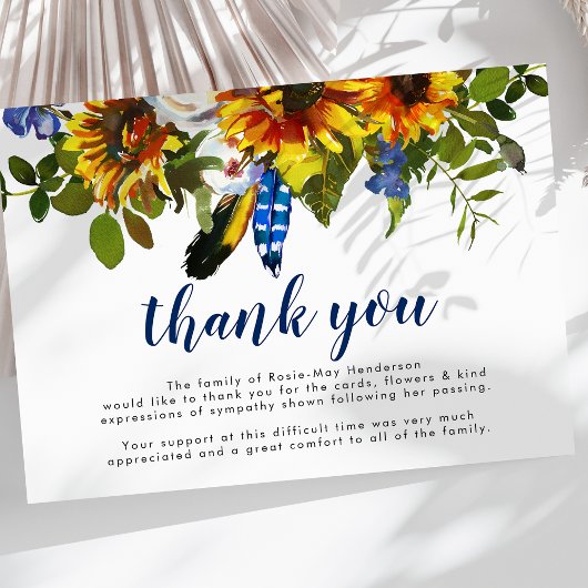 Memorial Sunflowers Funeral Thank You Card Bedankkaart