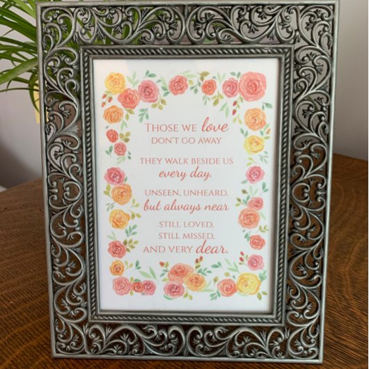 Memorial Sympathia Poem met Rozen Frameable