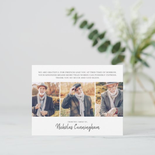 Memorial Three Custom Photo and Message Bedankkaart (Staand voorkant)