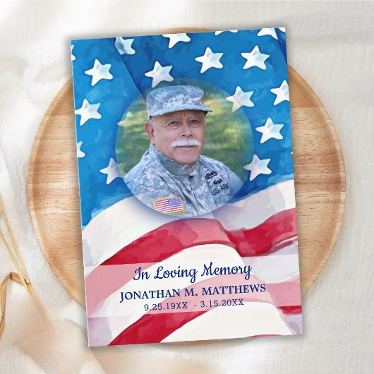 Memorial US Flag Photo Veteran Funeral Patriotic Bedankkaart