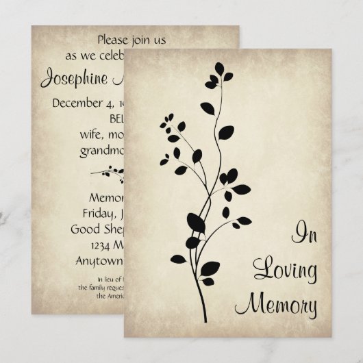 Memorial van Leafy Vine Design Kaart (Voorkant / Achterkant)