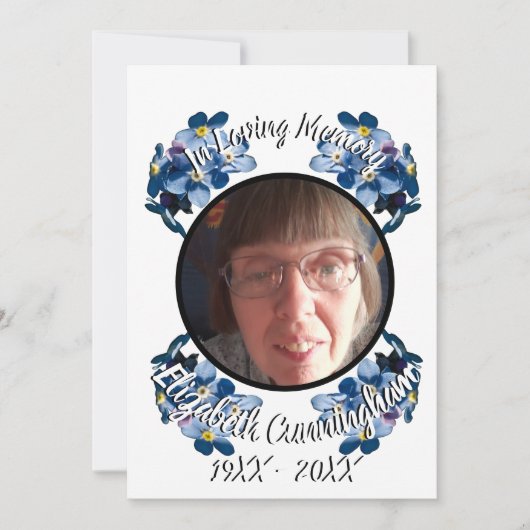 Memorial Vergeet me niet bloemrijke fotoprogramma Aankondiging (Voorkant)