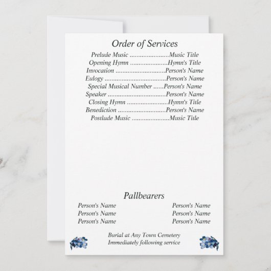 Memorial Vergeet me niet bloemrijke fotoprogramma Aankondiging (Achterkant)