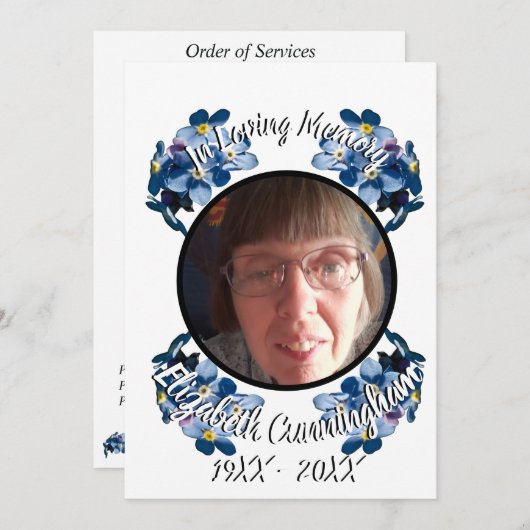 Memorial Vergeet me niet bloemrijke fotoprogramma Aankondiging (Voorkant / Achterkant)