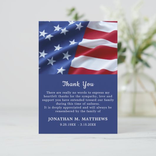 Memorial Veteran Patriotic American Flag Funeral Bedankkaart (Staand voorkant)