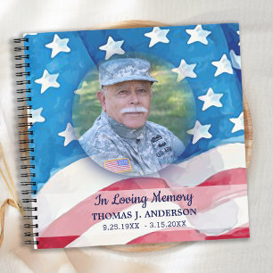 Memorial Veteran Photo USA Flag Funeral Guestbook Notitieboek