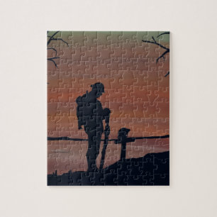 Memorial, Veternas Day, silhouette solider bij gra Legpuzzel