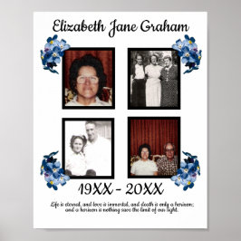 Memorial vier foto blauw Vergeet me niet bloemen Poster