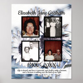 Memorial vier foto blauw wit digitale zonnebloemen poster