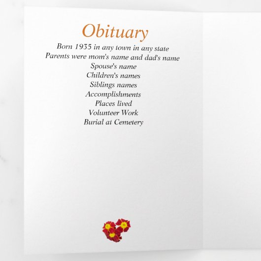 Memorial Vier Foto's op Marigold Background Drieluik Aankondiging (Binnenzijde eerst)