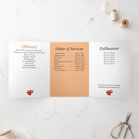 Memorial Vier Foto's op Marigold Background Drieluik Aankondiging (Binnen)