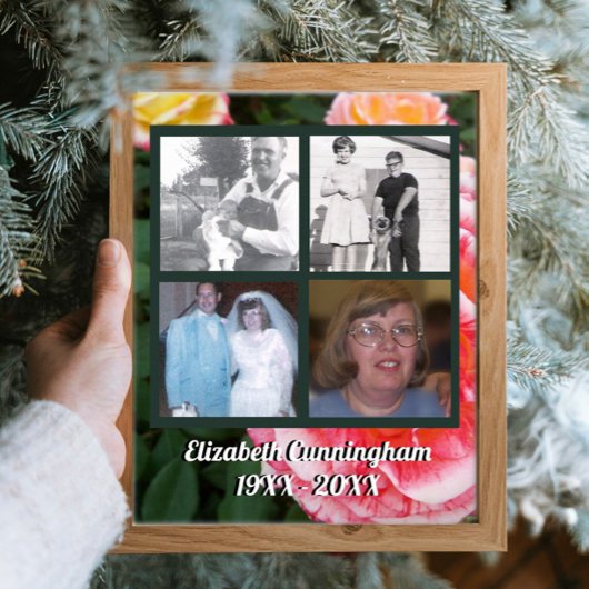 Memorial Vier foto's van de geliefde op Roos Foto Poster