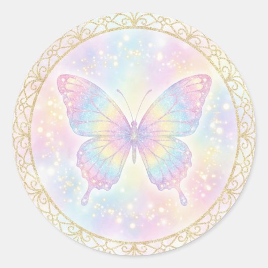 Memorial Vlinder Zachte Cirkel Ronde Sticker (Voorkant)