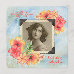 Memorial voegt uw foto Waterverf bloemen toe Kaart