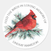 Memorial Vogelzaad Waterverf Kardinaal Pine Favor Ronde Sticker (Voorkant)