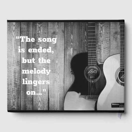 Memorial voor zwarte en witte elektrische gitaren gastenboek (Achterkant)