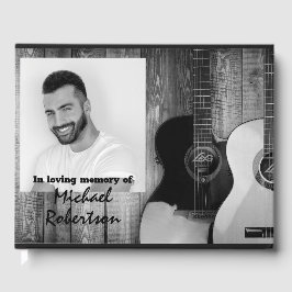 Memorial voor zwarte en witte elektrische gitaren gastenboek