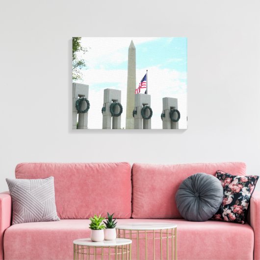 Memorial Washington Monument en WWII in DC Canvas Afdruk (Insitu (Woonkamer))