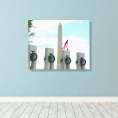 Memorial Washington Monument en WWII in DC Canvas Afdruk (Insitu (Houten vloer))