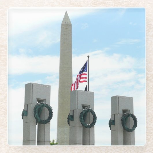Memorial Washington Monument en WWII in DC Glazen Onderzetter (Voorkant)