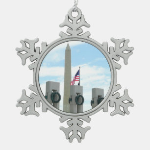 Memorial Washington Monument en WWII in DC Tin Sneeuwvlok Ornament