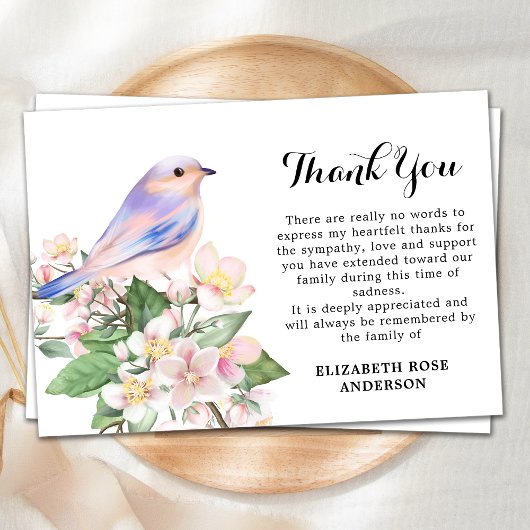 Memorial Waterverf Bird Floral Sympathie begrafeni Bedankkaart