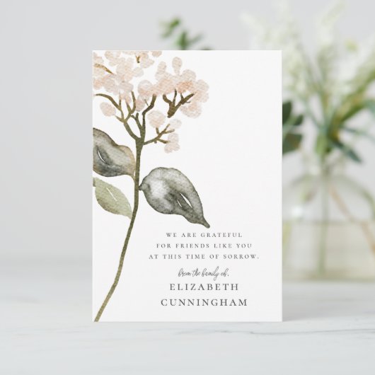 Memorial Waterverf Botanicals Floral Elegant Chic Bedankkaart (Staand voorkant)