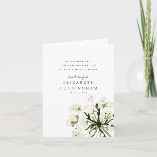 Memorial Waterverf Botanicals Floral Elegant Chic Bedankkaart (Voorkant)