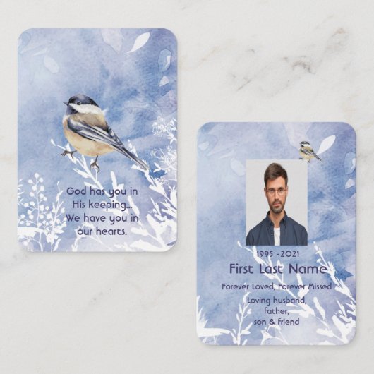 Memorial Waterverf Chickadee Bird Winter Natuur Visitekaartje (Voorkant / Achterkant)