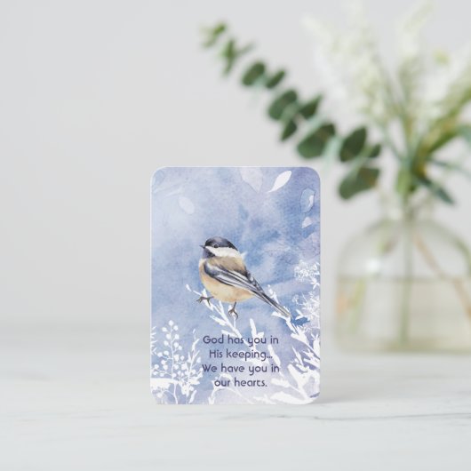 Memorial Waterverf Chickadee Bird Winter Natuur Visitekaartje (Staand voorkant)