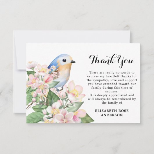 Memorial Waterverf Floral Bird Sympathie Funeral Bedankkaart (Voorkant)