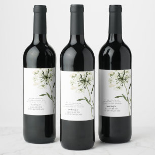 Memorial Waterverf Flower Botanicals Elegant Wijn Etiket